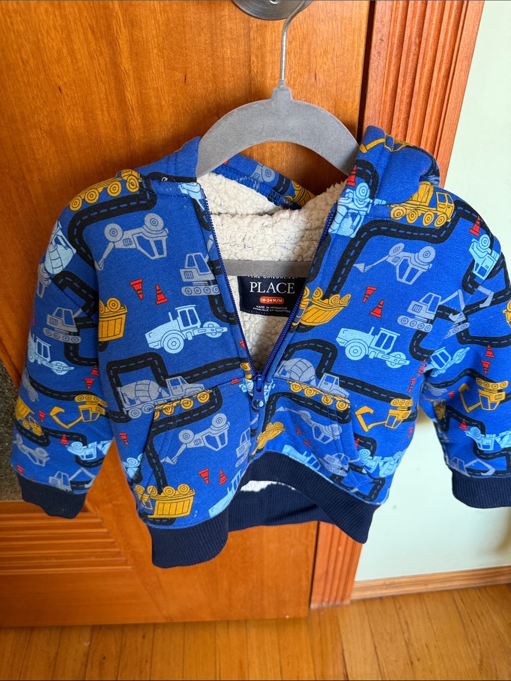 The Children's Place Royal Blue Construction Vehicles Sherpa-Lined Hoodie